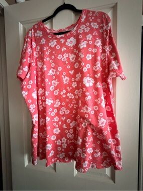 Woman Within Coral Pink Floral Short Sleeve Tunic NWOT